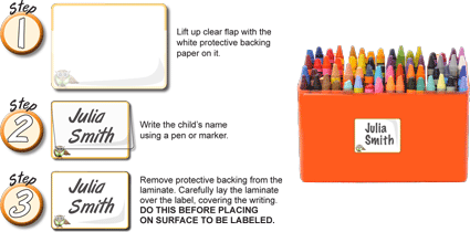 Easy to use, Whoozems Self Laminating Baby Bottle and Child Care Label Directions.
