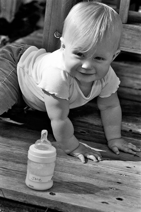 Janie with Whoozems Self-Laminating Label on her bottle